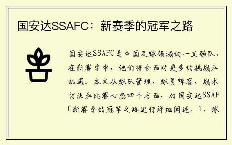 国安达SSAFC：新赛季的冠军之路