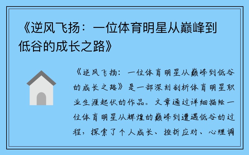 《逆风飞扬：一位体育明星从巅峰到低谷的成长之路》